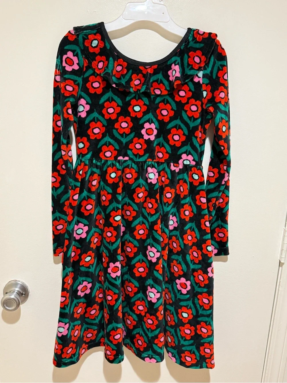 Hanna Andersson Black Long-Sleeve dress with Red, Pink & Green Floral Print